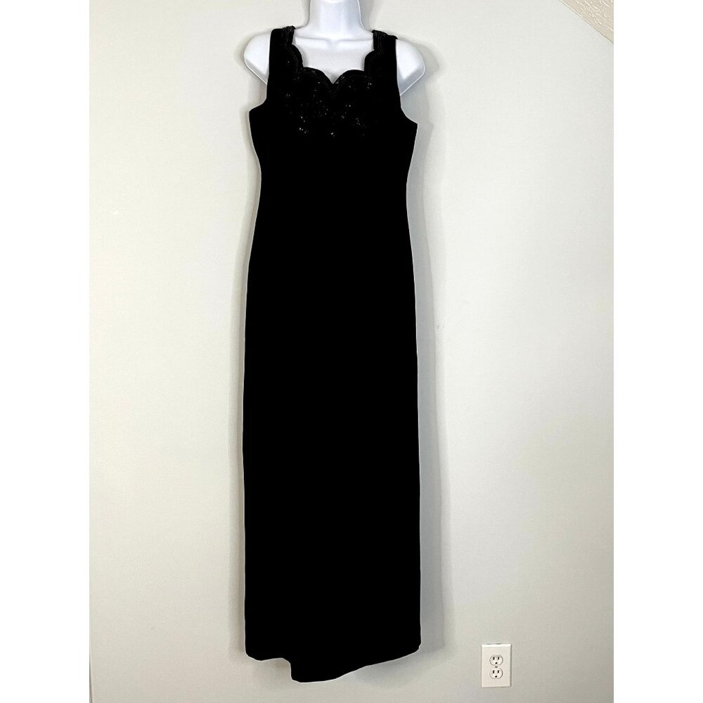 Vintage Laurence Kazar Old Money Chic Beaded Evening‎ Dress 8 Black Long Formal